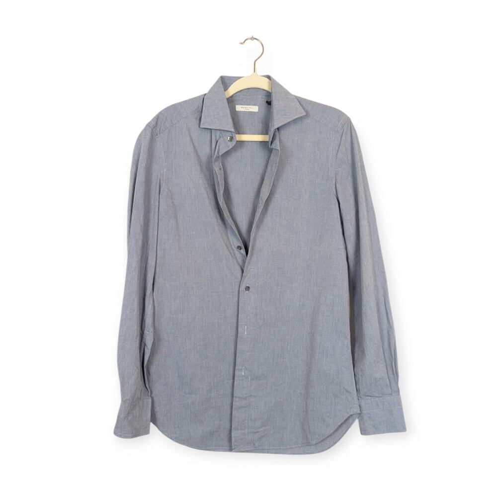 NWT Boglioli Solid Chambray Blue Casual Button Down Shirt